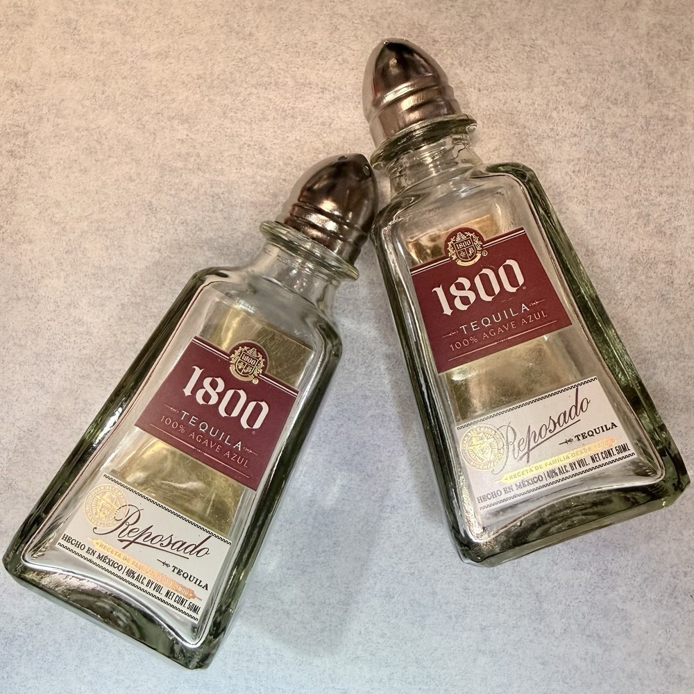 Salt And Pepper Shaker Set Made From 2 "1800" Reposado Tequila 50ml Bottles